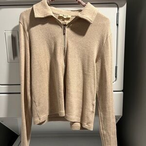 Madewell Beige Zip-Up Collared Sweater